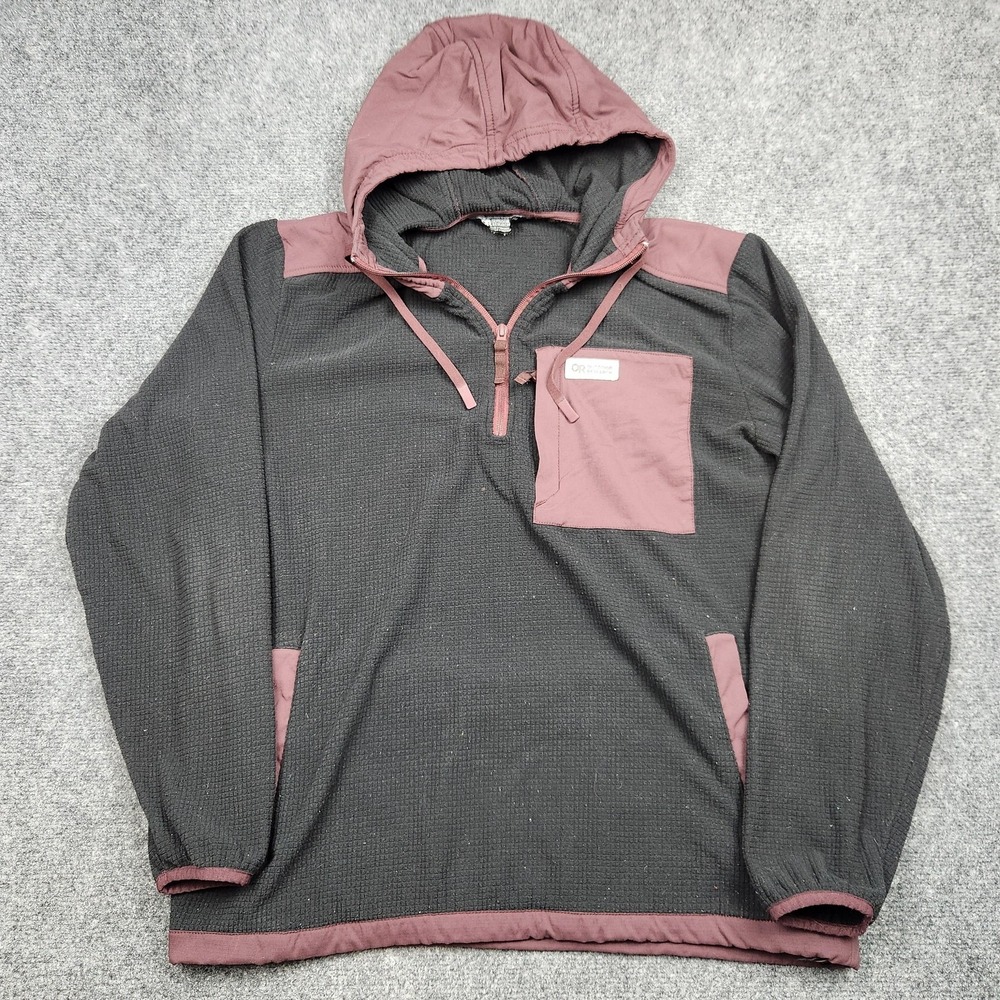 Outdoor‎ Research Trail Mix Hoodie Mens Medium Gray Zip Fleece Pullover Grid
